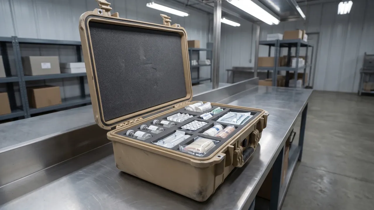 Custom first-aid case shell used in the 7. Shock Absorption and Drop-Resistant Structure stage for wilderness first aid case